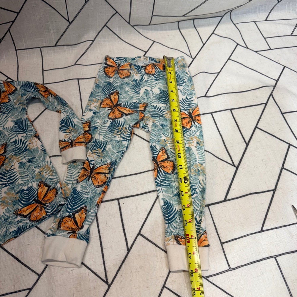Burts Bees Baby Pajamas 2T Organic Cotton Butterfly Fern 2pc Set Teal Orange - Picture 5 of 11